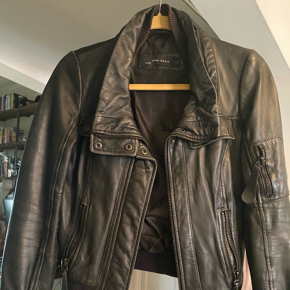 Zara basic 100% genuine leather bomber jacket